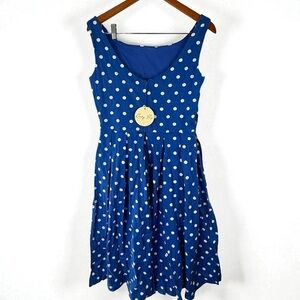 Lindy Bop Blue Polka Dot Fit and Flare Dress Women’s Size 8